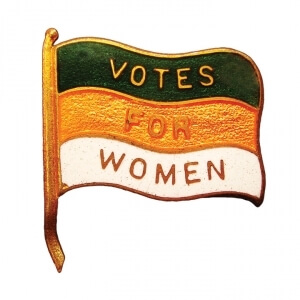 "votes for women" on striped flag pin