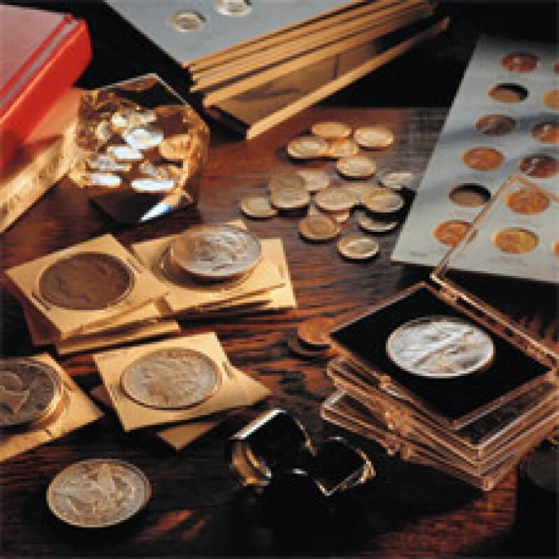 Collectible coins on a desk