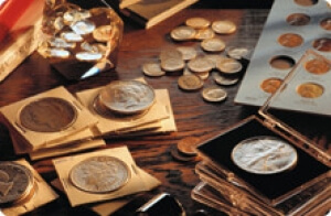 collectible coins on a desk