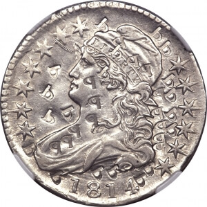 1814 capped bust half dollar with a lot of countermarks