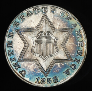 toned 1858 three cent piece obverse