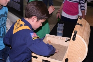 young numismatists digging in treasure chest