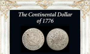 1776 continental currency coin in frame