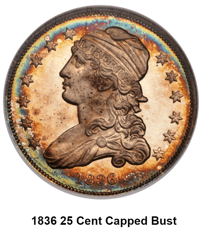 1836 25 cent capped bust with caption