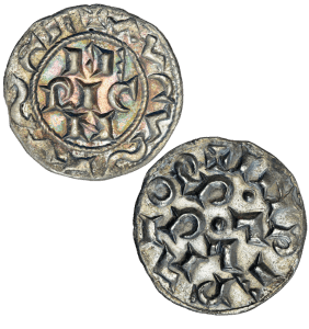Italy, Pavia, Henry II, 1004-1024, Silver Denaro. Obverse: H RIC N (in shape of cross) / AVGVSTVS CE